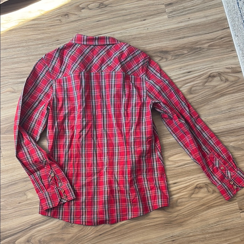 Talbots Red Button Down Plaid Shirt - Picture 5 of 5